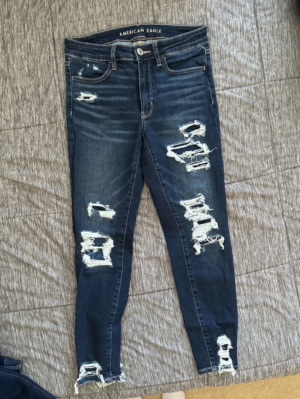 American Eagle high rise cropped distressed jeans/jeggings